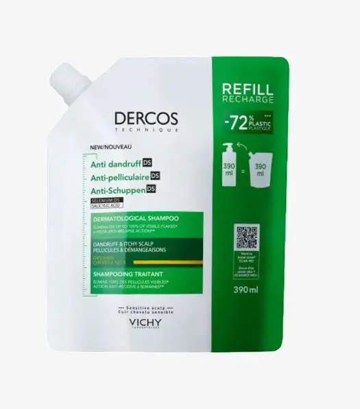 Vichy Dercos Shampooing traitant anti-pelliculaire cheveux secs éco-recharge 390 ml