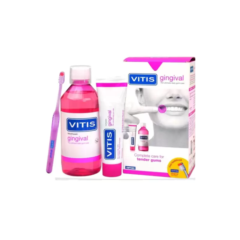 Vitis Gingival Dentifrice 75 ml + Bain de bouche 500 ml + Brosse à dents