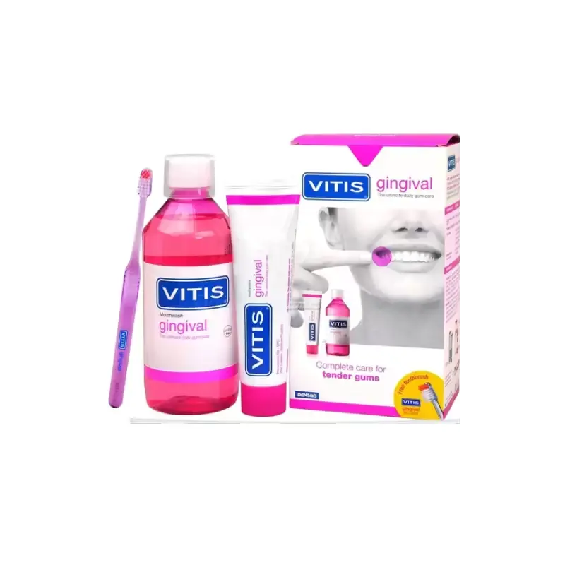 Vitis Gingival Dentifrice 75 ml + Bain de bouche 500 ml + Brosse à dents Vitis Gingival Dentifrice 75 ml + Bain de bouche 500 ml + Brosse à dents