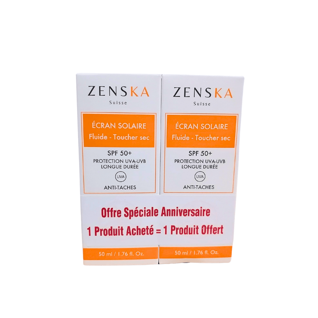 Zenska Écran solaire fluide SPF50+ Lot de 2 x 50 ml Zenska Écran solaire fluide SPF50+ Lot de 2 x 50 ml